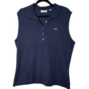 Lacoste Slim Fit Polo Shirt Sleeveless Navy Blue Preppy Crocodile Logo  US 12/14
